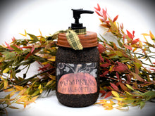 Load image into Gallery viewer, Pumpkins for Sale or Trade Grubby Mason Jar Soap Dispenser, Country Primitive Bathroom Decor, Farmhouse, Fall Decor