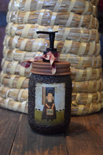 Load image into Gallery viewer, Grubby Hand Soap Dispenser, Primitive Girl 1776 Americana, Mason Jar Soap Pump & Folk Art Print, Farmhouse Country Bathroom Decor