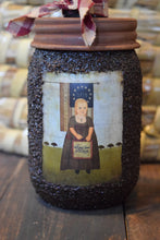 Load image into Gallery viewer, Grubby Hand Soap Dispenser, Primitive Girl 1776 Americana, Mason Jar Soap Pump & Folk Art Print, Farmhouse Country Bathroom Decor
