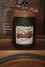 Load image into Gallery viewer, Vintage Red Truck Christmas Trees Mason Jar Hand Soap Dispenser, Grubby Mason Jar with Soap Pump, Country Farmhouse Bathroom Soap Dispenser