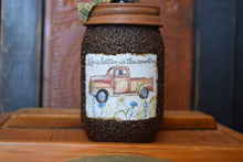 Load image into Gallery viewer, Vintage Red Truck Spring Label & Hand Soap Dispenser Mason Jar, Grubby Coated Mason Jar Soap Jar, Country Primitive Home Decor.