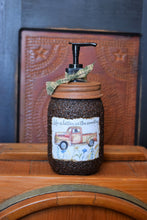 Load image into Gallery viewer, Vintage Red Truck Spring Label & Hand Soap Dispenser Mason Jar, Grubby Coated Mason Jar Soap Jar, Country Primitive Home Decor.