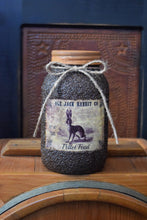 Load image into Gallery viewer, Grubby Coated Mason Jar with Vintage Pantry Spring Label, Ole Jack Rabbit Pellet Feed, Country Primitive, Kitchen Storage Farmhouse Decor