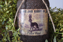 Load image into Gallery viewer, Grubby Coated Mason Jar with Vintage Pantry Spring Label, Ole Jack Rabbit Pellet Feed, Country Primitive, Kitchen Storage Farmhouse Decor