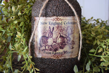 Load image into Gallery viewer, Grubby Coated Mason Jar with Vintage Pantry Spring Label, New England Colonies, Farm Raised Hares, Country Primitive, Kitchen Storage Decor