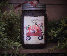 Load image into Gallery viewer, Hand Soap Dispenser, Loads of Love, Valentine's Day Folk Art Label, Grubby Mason Jar with Soap Pump, Country Home Decor