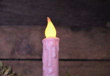 Load image into Gallery viewer, Set of TWO (2) Pink, "Glitter" Spring or Valentine's Themed 4 inch LED Wax Dipped Taper Candles w/Timer, Battery Operated Flameless Candle