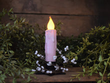 Load image into Gallery viewer, Set of TWO (2) Pink, "Glitter" Spring or Valentine's Themed 4 inch LED Wax Dipped Taper Candles w/Timer, Battery Operated Flameless Candle