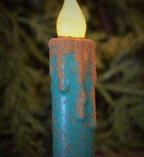 Load image into Gallery viewer, Set of TWO (2) Malachite, Vintage Green, 7 inch LED Wax Dipped Taper Candles with Timer, Battery Operated Candles, Country Primitive
