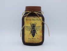 Load image into Gallery viewer, Grubby Coated Mason Jar "Little River Honey Bee Farm" Pantry Label, Farmhouse Kitchen Decor, Country Primitive Decor, Kitchen Storage
