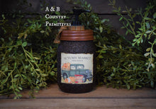 Load image into Gallery viewer, Autumn Market Fresh Produce, Fall Themed Hand Soap Dispenser, Grubby Mason Jar with Soap Pump, Country Rustic Primitive Bathroom Decor