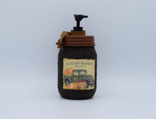 Load image into Gallery viewer, Autumn Market Fresh Produce, Fall Themed Hand Soap Dispenser, Grubby Mason Jar with Soap Pump, Country Rustic Primitive Bathroom Decor