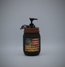 Load image into Gallery viewer, Grubby Americana Country Rustic Hand Soap Dispenser, Mason Jar Soap Pump & American Flag Print, Country Primitive Bathroom Soap Dispenser