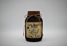Load image into Gallery viewer, Grubby Coated Mason Jar with Vintage Pantry Label - Aunt Bessie's Pure Hog Lard, Farmhouse Kitchen Decor, Country Primitive, Kitchen Storage