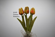 Load image into Gallery viewer, Set of 3 Primitive Grungy Real Feel Tulips 13", Artificial Flowers, Country Primitive Floral Supplies, Farmhouse Decor, Spring Floral