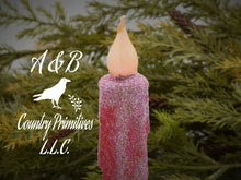 Load image into Gallery viewer, Set of TWO (2) Winter, "Snowy" Red 4 inch LED Wax Dipped Taper Candles with Timer, Battery Operated Flameless Candles, Country Primitive