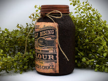 Load image into Gallery viewer, Grubby Coated Mason Jar with Vintage Pantry Label - Flour, Farmhouse Kitchen Decor, Coffee, Country Primitive Decor, Kitchen Storage
