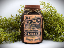 Load image into Gallery viewer, Grubby Coated Mason Jar with Vintage Pantry Label - Flour, Farmhouse Kitchen Decor, Coffee, Country Primitive Decor, Kitchen Storage