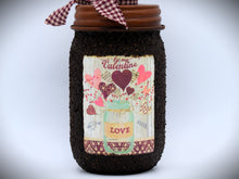 Load image into Gallery viewer, Hand Soap Dispenser, Be My Valentine, Love Folk Art Label, Grubby Mason Jar with Soap Pump, Country Home Decor