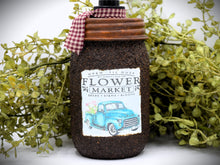 Load image into Gallery viewer, Grubby Hand Soap Dispenser Flower Market, Vintage Blue Truck, Spring Themed Folk Art Label, Country Farmhouse Bathroom Soap Dispenser