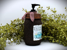 Load image into Gallery viewer, Grubby Hand Soap Dispenser Flower Market, Vintage Blue Truck, Spring Themed Folk Art Label, Country Farmhouse Bathroom Soap Dispenser