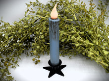 Load image into Gallery viewer, Set of (2) Two Grungy Dusty Blue 7 inch LED Wax Dipped Taper Candles with Timer, Battery Operated Candles, Country Primitive Home Decor