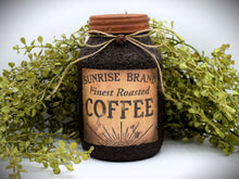 Load image into Gallery viewer, Pair of Grubby Coated Mason Jars with Vintage Coffee and Sugar Labels, Farmhouse Kitchen Decor, Coffee and Sugar Storage Containers,