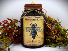 Load image into Gallery viewer, Grubby Coated Mason Jar "Little River Honey Bee Farm" Pantry Label, Farmhouse Kitchen Decor, Country Primitive Decor, Kitchen Storage