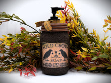 Load image into Gallery viewer, Old Crow Hand Soap Dispenser, Grubby Mason Jar with Soap Pump, Country Farmhouse Bathroom Soap Dispenser