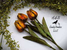 Load image into Gallery viewer, Set of 3 Primitive Grungy Real Feel Tulips 13", Artificial Flowers, Country Primitive Floral Supplies, Farmhouse Decor, Spring Floral