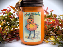 Load image into Gallery viewer, Vintage Halloween, "Merry Halloween" Pumpkin Boy Soap Dispenser, Custom Mason Jar with Soap Pump, Fall Country Primitive Bathroom Decor