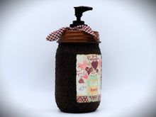 Load image into Gallery viewer, Hand Soap Dispenser, Be My Valentine, Love Folk Art Label, Grubby Mason Jar with Soap Pump, Country Home Decor