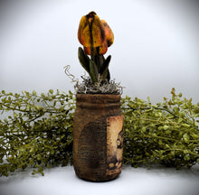 Load image into Gallery viewer, Primitive Bunny Rabbit Mason Jar Tulip Floral Arrangement, Country Primitive Farmhouse Home Decor, Spring and Easter, Cottagecore