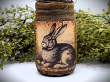 Load image into Gallery viewer, Primitive Bunny Rabbit Mason Jar Tulip Floral Arrangement, Country Primitive Farmhouse Home Decor, Spring and Easter, Cottagecore