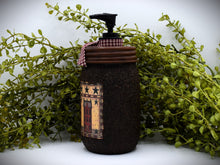 Load image into Gallery viewer, Grubby Hand Soap Dispenser Country Salt Box House, Mason Jar Soap Pump & Folk Art Print, Country Farmhouse Bathroom Soap Dispenser