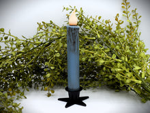 Load image into Gallery viewer, Set of (2) Two Grungy Dusty Blue 7 inch LED Wax Dipped Taper Candles with Timer, Battery Operated Candles, Country Primitive Home Decor