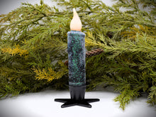 Load image into Gallery viewer, Set of TWO (2) "Starry Night" Black Glitter 4 inch LED Wax Dipped Taper Candles with Timer, Battery Operated Candles, Country Primitive