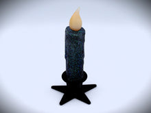 Load image into Gallery viewer, Set of TWO (2) "Starry Night" Black Glitter 4 inch LED Wax Dipped Taper Candles with Timer, Battery Operated Candles, Country Primitive
