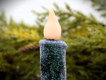 Load image into Gallery viewer, Set of TWO (2) "Starry Night" Black Glitter 4 inch LED Wax Dipped Taper Candles with Timer, Battery Operated Candles, Country Primitive