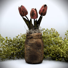 Load image into Gallery viewer, Primitive Spring Lamb Mason Jar Tulip Floral Arrangement, Country Primitive Farmhouse Home Decor, Spring and Easter Decor, Cottagecore
