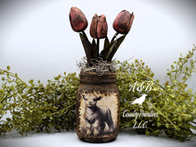Load image into Gallery viewer, Primitive Spring Lamb Mason Jar Tulip Floral Arrangement, Country Primitive Farmhouse Home Decor, Spring and Easter Decor, Cottagecore