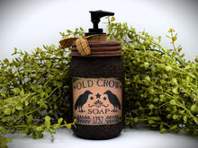 Load image into Gallery viewer, Old Crow Hand Soap Dispenser, Grubby Mason Jar with Soap Pump, Country Farmhouse Bathroom Soap Dispenser
