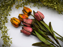 Load image into Gallery viewer, Set of 6 Primitive Grungy Real Feel Tulips 13", Artificial Flowers, Country Primitive, Cottagecore, Farmhouse Decor, Spring Floral