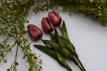 Load image into Gallery viewer, Set of 3 Primitive Grungy Real Feel Tulips 13", Artificial Flowers, Country Primitive Floral Supplies, Farmhouse Decor, Spring Floral