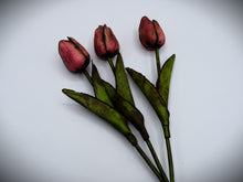 Load image into Gallery viewer, Set of 3 Primitive Grungy Real Feel Tulips 13", Artificial Flowers, Country Primitive Floral Supplies, Farmhouse Decor, Spring Floral