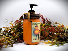 Load image into Gallery viewer, Vintage Halloween, "Merry Halloween" Pumpkin Boy Soap Dispenser, Custom Mason Jar with Soap Pump, Fall Country Primitive Bathroom Decor
