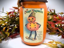 Load image into Gallery viewer, Vintage Halloween, "Merry Halloween" Pumpkin Boy Soap Dispenser, Custom Mason Jar with Soap Pump, Fall Country Primitive Bathroom Decor