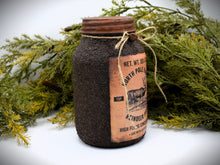 Load image into Gallery viewer, Grubby Coated Mason Jar with Vintage Pantry Christmas Label, North Pole Farms Reindeer Feed, Country Primitive Farmhouse Christmas Decor