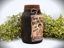 Load image into Gallery viewer, Grubby Coated Mason Jar with Vintage Pantry Label - Baking Powder, Farmhouse Kitchen Decor, Country Primitive Decor, Kitchen Storage