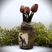 Load image into Gallery viewer, Primitive Spring Lamb Mason Jar Tulip Floral Arrangement, Country Primitive Farmhouse Home Decor, Spring and Easter Decor, Cottagecore